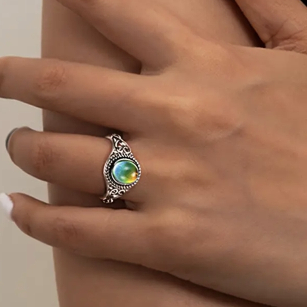 Mood Ring Size 7 8 9 Silvery Color Changing Ring 70s Retro Jewelry - Picture 3 of 10